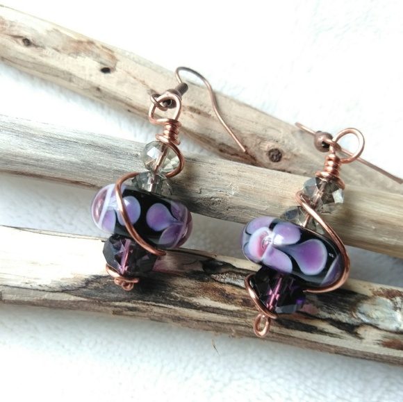 SOLD>Beaded Lampwork Glass Earrings - Picture 3 of 4